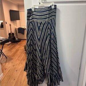 Free People Navy and Cream Striped Maxi Skirt